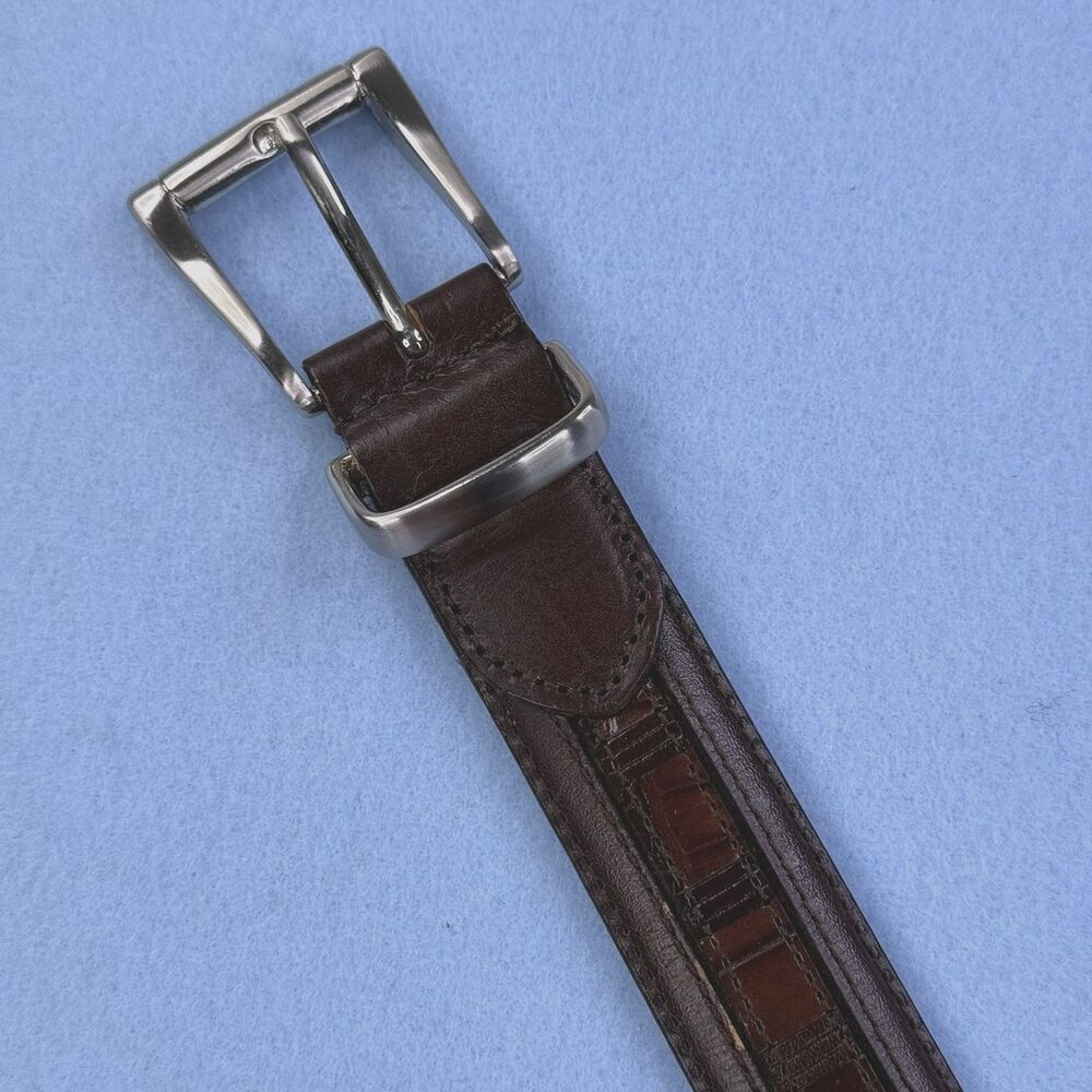 Roundtree & Yorke Mens Belt Brown Stitched Leather Silver Buckle 34" 1210
